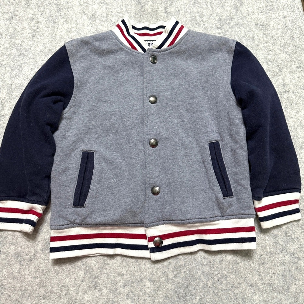 Gymboree Boys Bomber Baseball Varsity Jacket Size S 5-6 Preppy Timeless Grey